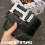 New Copy Hermes Black and Silver Leather Belt - Highest Quality